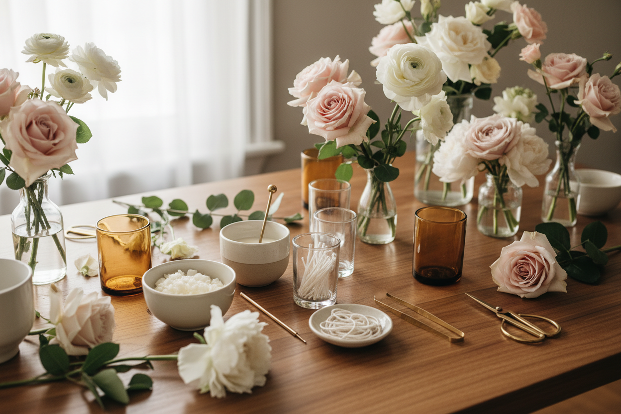 can you add more flowers and make the table wooden 